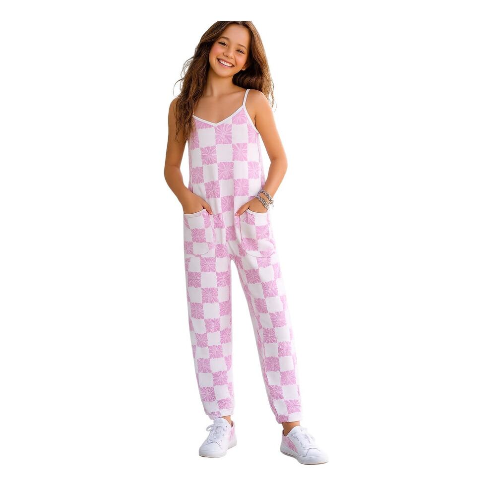 Grayson Threads Kids Girls One Piece Pink and White Playsuit-Romper, Size XL